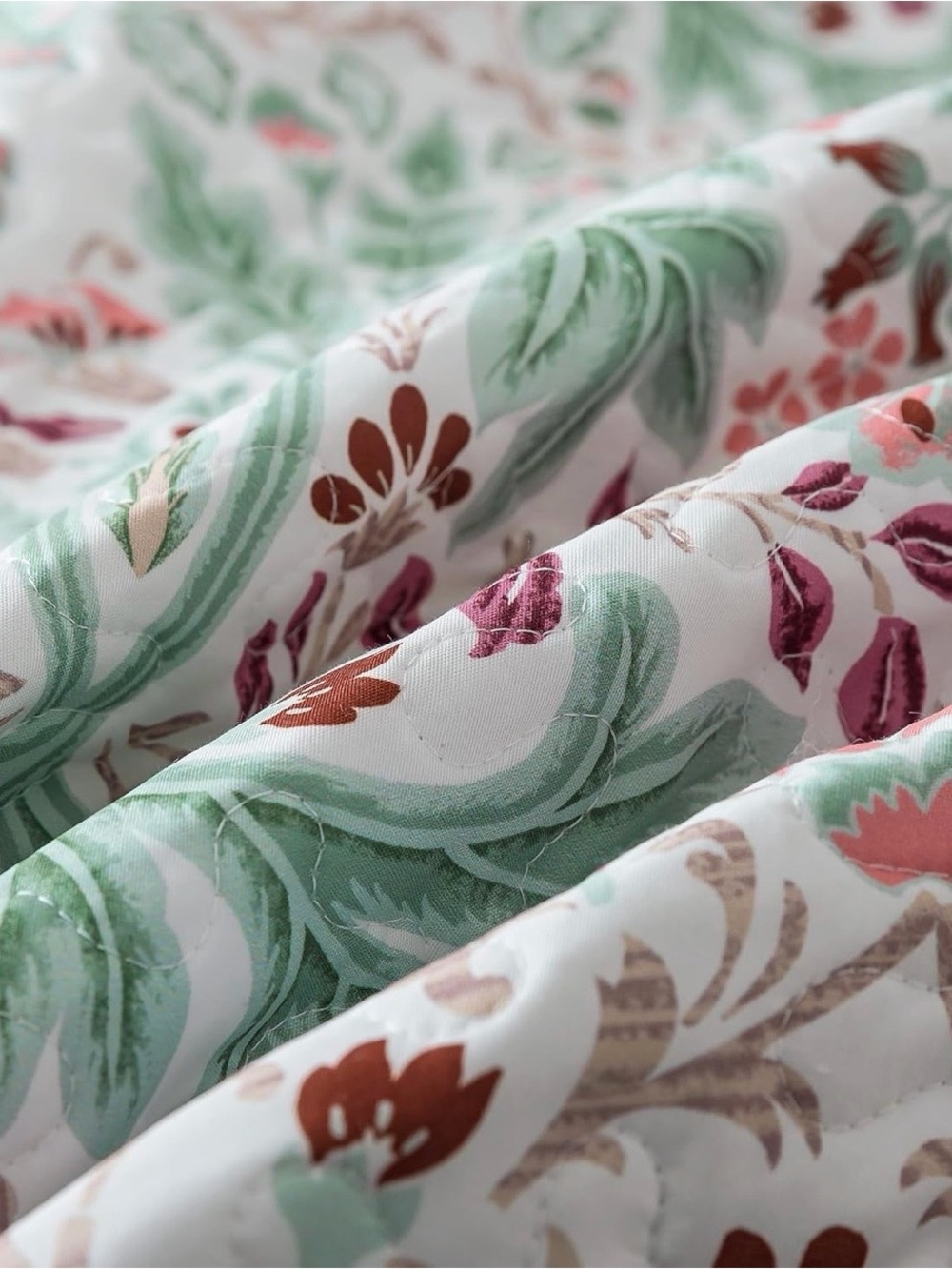 NEW Anthro Green & Pink Floral Reversible Boho Queen King Bedding Quilt Sham Set - Picture 8 of 10